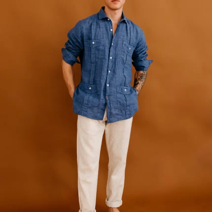 MARBLED LINEN TROUSERS WITH PLEATS